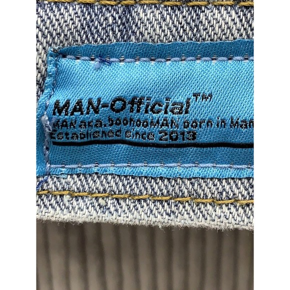 Boohoo MAN Official Denim Jacket Graphic Print Mens Large Blue Button Front - Picture 15 of 16
